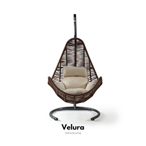 Zen Bahçe Salıncağı - Kahve Rattan Krem Minder
