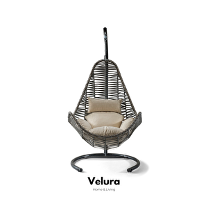 Zen Bahçe Salıncağı - Gri Rattan Krem Minder