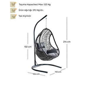 Cosmo Bahçe Salıncağı - Kahve Rattan Zebra Minder