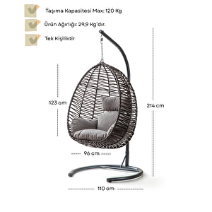 Class Bahçe Salıncağı - Kahve Rattan Zebra Minder