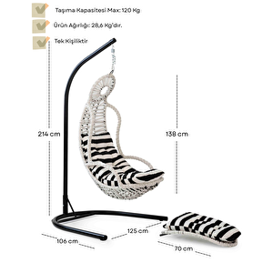 Elit Bahçe Salıncağı - Beyaz Rattan Zebra Minder