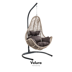 Zen Bahçe Salıncağı - Krem Rattan Gri Minder