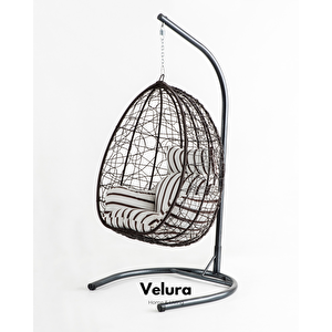 Deco Bahçe Salıncağı - Swing Kahve Rattan Krem Minder