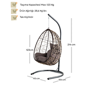Deco Bahçe Salıncağı - Swing Kahve Rattan Krem Minder