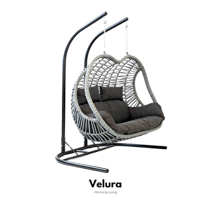 Pop Bahçe Salıncağı Çift Kişilik - Gri Rattan Gri Minder