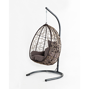 Deco Bahçe Salıncağı - Swing Açık Kahve Rattan Gri Minder