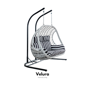 Pop Bahçe Salıncağı Çift Kişilik - Beyaz Rattan Zebra Minder
