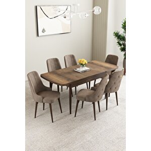 Clara Barok Desen 80x132 Açılabilir Mdf Masa Yemek Odası Takımı,mutfak Takımı 6 Adet Sandalye Cappuccino