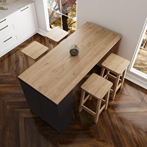 Edgar G4822 4 Adet Sepet Tabureli Mutfak Adası 160cm Antrasit Ahşap Üst Karşılıklı Oturmalı Masa