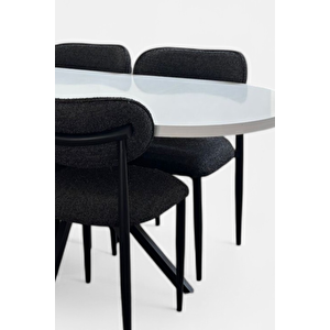 Prime Elisa Masa Takımı – Oval 160×80 Cm Beyaz Masa & 4 Adet Siyah Sandalye – Metal Ayaklı, Modern Tasarım