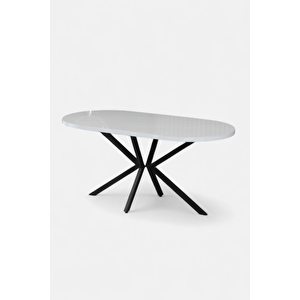 Niron Prime Elisa Masa Takımı – Oval 160×80 Cm Beyaz Masa & 4 Adet Siyah Sandalye – Metal Ayaklı, Modern Tasarım