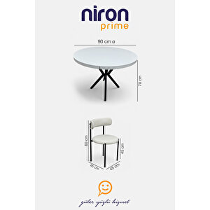 Niron Elisa Beyaz Masa Takımı – 90 Cm Yuvarlak Masa + 4 Beyaz Sandalye, Modern Ve Zarif Tasarım