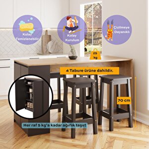 Edgar G4823 4 Adet Antrasit Tabureli Mutfak Adası 160cm Antrasit Ahşap Üst Karşılıklı Oturmalı Masa