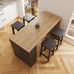 Edgar G4823 4 Adet Antrasit Tabureli Mutfak Adası 160cm Antrasit Ahşap Üst Karşılıklı Oturmalı Masa