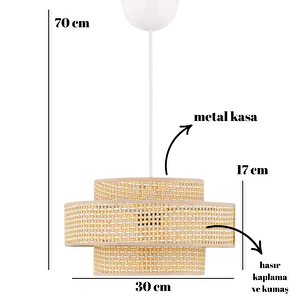 Otantik Trio Metal Kasalı Hasır Kaplama Rattan Salon Avize Üç Katlı Pasta Yatak Odası Sarkıt