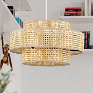 Otantik Trio Metal Kasalı Hasır Kaplama Rattan Salon Avize Üç Katlı Pasta Yatak Odası Sarkıt