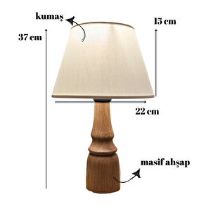 Wooder Masif Ahşap Ayaklı Abajur Konik Krem Başlıklı Masa Lambası Komodin Abajur