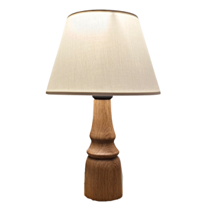 Wooder Masif Ahşap Ayaklı Abajur Konik Krem Başlıklı Masa Lambası Komodin Abajur