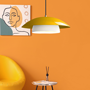 Stark Sarı Metal Large Avize Salon Mutfak Endüstriyel Sarkıt Otel Cafe Aydınlatma Beyaz-Sarı