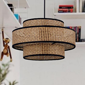Otantik Trio Metal Kasalı Kahve Hasır Kaplama Rattan Salon Avize Üç Katlı Pasta Yatak Odası Sarkıt