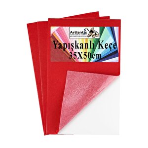 Kırmızı Yapışkanlı Keçe 35x50 Cm 3 Adet 2.0 Mm Kendinden Yapışkanlı Renkli Hobi Keçesi Elişi Keçe Kumaşı Anasınıfı