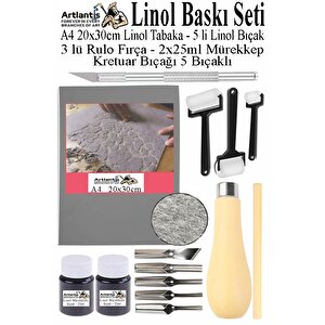 Linol Baskı Seti 1 Paket A4 Linolyum Tabaka Gri Kretuar Linol Oyma Seti 5 Bıçaklı Rulo Fırça Mürekkep Linol Baskı Seti