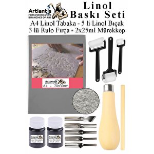 Linol Baskı Seti 1 Paket A4 20x30 Linolyum Tabaka Gri Linol Oyma Seti 5 Bıçaklı Rulo Fırça Mürekkep Linol Baskı Seti