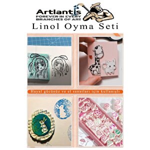 Linol Baskı Seti 1 Paket A4 20x30 Linolyum Tabaka Gri Linol Oyma Seti 5 Bıçaklı Rulo Fırça Mürekkep Linol Baskı Seti