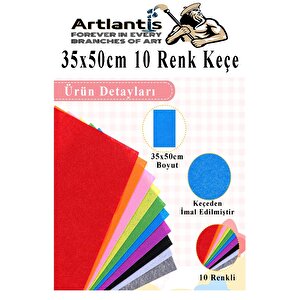 Keçe 35x50 Cm 10 Renk 1 Paket 2.0 Mm Renkli Hobi Keçesi Elişi Keçe Kumaşı Anasınıfı Kreş Okul Öncesi El Sanatları