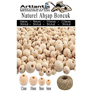 Naturel Ahşap Boncuk 200 Lü 1 Paket Jüt İpi Ham Boyanabilir Ahşap Yuvarlak Doğal Boncuklar Takı Tasarım Ektinlik Kreş
