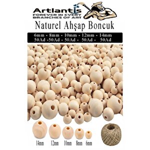 Naturel Ahşap Boncuk 250 Li 1 Paket Jüt İpi Ham Boyanabilir Ahşap Yuvarlak Doğal Boncuklar Takı Tasarım Ektinlik Kreş