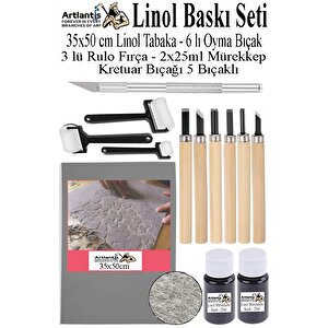 Linol Baskı Seti 1 Paket 35x50 Cm Linolyum Tabaka Gri Linol Oyma Seti 6 Bıçaklı Kretuar Rulo Fırça Mürekkep Linol Baskı