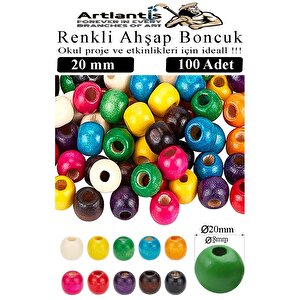 Renkli Ahşap Boncuk 20mm 100 Lü 1 Paket Renkli Ahşap Boyalı Yuvarlak Doğal Boncuklar Saç Takı Tasarım Ektinlik Kreş Okul