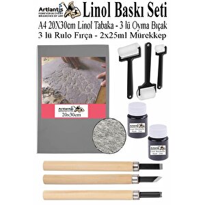 Linol Baskı Seti 1 Paket A4 20x30 Linolyum Tabaka Gri Linol Oyma Seti 3 Bıçaklı Rulo Fırça Mürekkep Linol Baskı Seti
