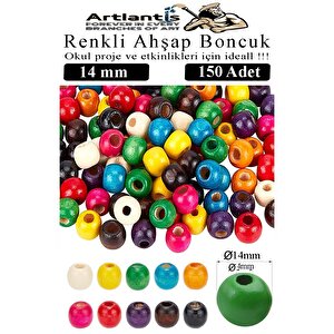 Renkli Ahşap Boncuk 14mm 150 Li 1 Paket Renkli Ahşap Boyalı Yuvarlak Doğal Boncuklar Saç Takı Tasarım Ektinlik Kreş Okul