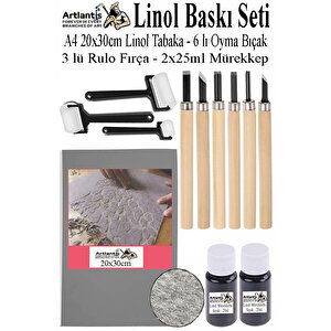 Linol Baskı Seti 1 Paket A4 20 X 30 Linolyum Tabaka Gri Linol Oyma Seti 6 Bıçaklı Rulo Fırça Mürekkep Linol Baskı Seti