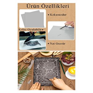 Linol Baskı Seti 1 Paket 35x50 Cm Linolyum Tabaka Gri Linol Merdane Oyma Seti 5 Bıçaklı Rulo Fırça Mürekkep Linol Baskı