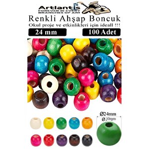 Renkli Ahşap Boncuk 24mm 100 Lü 1 Paket Renkli Ahşap Boyalı Yuvarlak Doğal Boncuklar Saç Takı Tasarım Ektinlik Kreş Okul