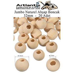 Naturel Ahşap Boncuk 32mm 20 Li 1 Paket Ham Boyanabilir Ahşap Yuvarlak Doğal Boncuklar Takı Tasarım Ektinlik Kreş Okul