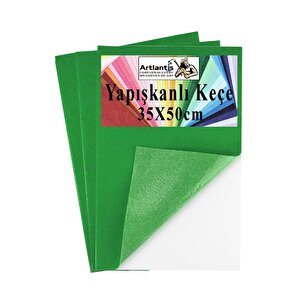 Yeşil Yapışkanlı Keçe 35x50 Cm 3 Adet 2.0 Mm Kendinden Yapışkanlı Renkli Hobi Keçesi Elişi Keçe Kumaşı Anasınıfı