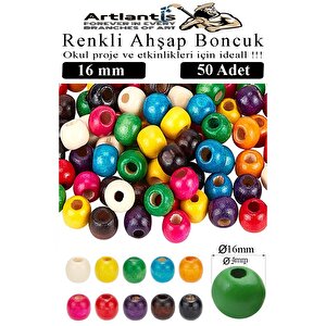 Renkli Ahşap Boncuk 16mm 50 Li 1 Paket Renkli Ahşap Boyalı Yuvarlak Doğal Boncuklar Saç Takı Tasarım Ektinlik Kreş Okul
