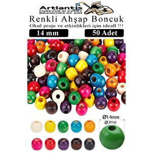 Renkli Ahşap Boncuk 14mm 50 Li 1 Paket Renkli Ahşap Boyalı Yuvarlak Doğal Boncuklar Saç Takı Tasarım Ektinlik Kreş Okul