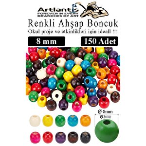 Renkli Ahşap Boncuk 8mm 150 Li 1 Paket Renkli Ahşap Boyalı Yuvarlak Doğal Boncuklar Saç Takı Tasarım Ektinlik Kreş Okul