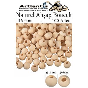 Naturel Ahşap Boncuk 16mm 100 Lü 1 Paket Ham Boyanabilir Ahşap Yuvarlak Doğal Boncuklar Takı Tasarım Ektinlik Kreş Okul