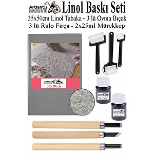 Linol Baskı Seti 1 Paket 35x50 Cm Linolyum Tabaka Gri Linol Oyma Seti 3 Bıçaklı Rulo Fırça Mürekkep Linol Baskı Seti