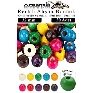 Renkli Ahşap Boncuk 32mm 20 Li 1 Paket Renkli Ahşap Boyalı Yuvarlak Doğal Boncuklar Saç Takı Tasarım Ektinlik Kreş Okul
