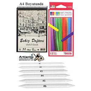 Toz Pastel Boya 12 Renk A4 Eskiz Defteri Pastel Dağıtma Kalemi 1 Paket Toz Soft Pastel Boya 12 Li Yumuşak Pastel Gölgele