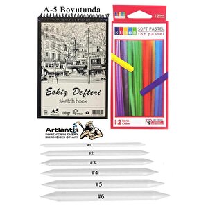 Toz Pastel Boya 12 Renk A5 Eskiz Defteri Pastel Dağıtma Kalemi 1 Paket Toz Soft Pastel Boya 12 Li Yumuşak Pastel Gölgele