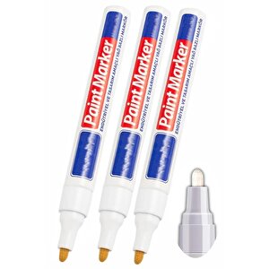 Beyaz Keçeli Markör Kalem 3 Adet Yağlı Bazlı Kalıcı Marker Kalem Hızlı Kuruma Cam Metal Lastik Seramik Ahşap Taş Plastik