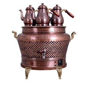 Otantik Ovak Elektrikli 2demlikli Bakır Semaver
